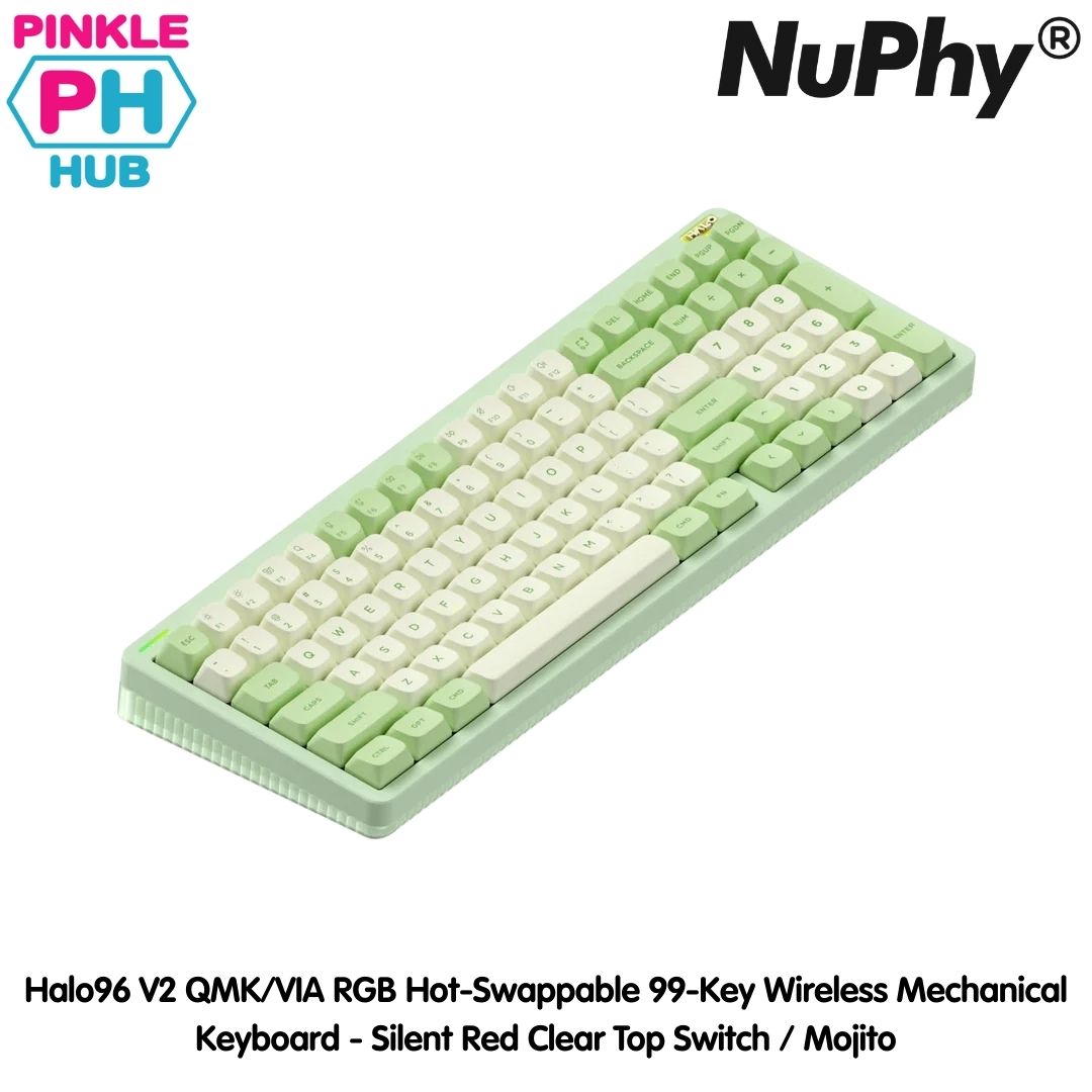 NuPhy® Halo96 V2 QMK/VIA RGB Hot-Swappable 99-Key Wireless Mechanical Keyboard - Silent Red Clear Top Switch / Mojito