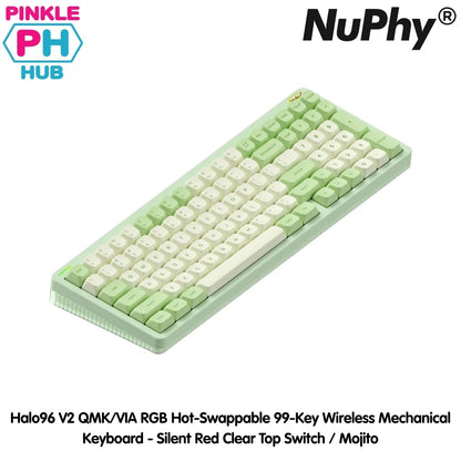 NuPhy® Halo96 V2 QMK/VIA RGB Hot-Swappable 99-Key Wireless Mechanical Keyboard - Silent Red Clear Top Switch / Mojito