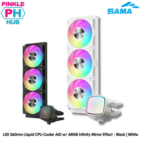SAMA L50 360mm Liquid CPU Cooler AIO w/ ARGB Infinity Mirror Effect - Black | White