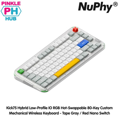 NuPhy® Kick75 Hybrid Low-Profile IO RGB Hot-Swappable 80-Key Custom Mechanical Wireless Keyboard - Tape Gray / Red Nano Switch