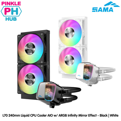 Sama L70 240mm AIO ARGB Liquid CPU Cooler with Infinity Mirror Effect - Black | White