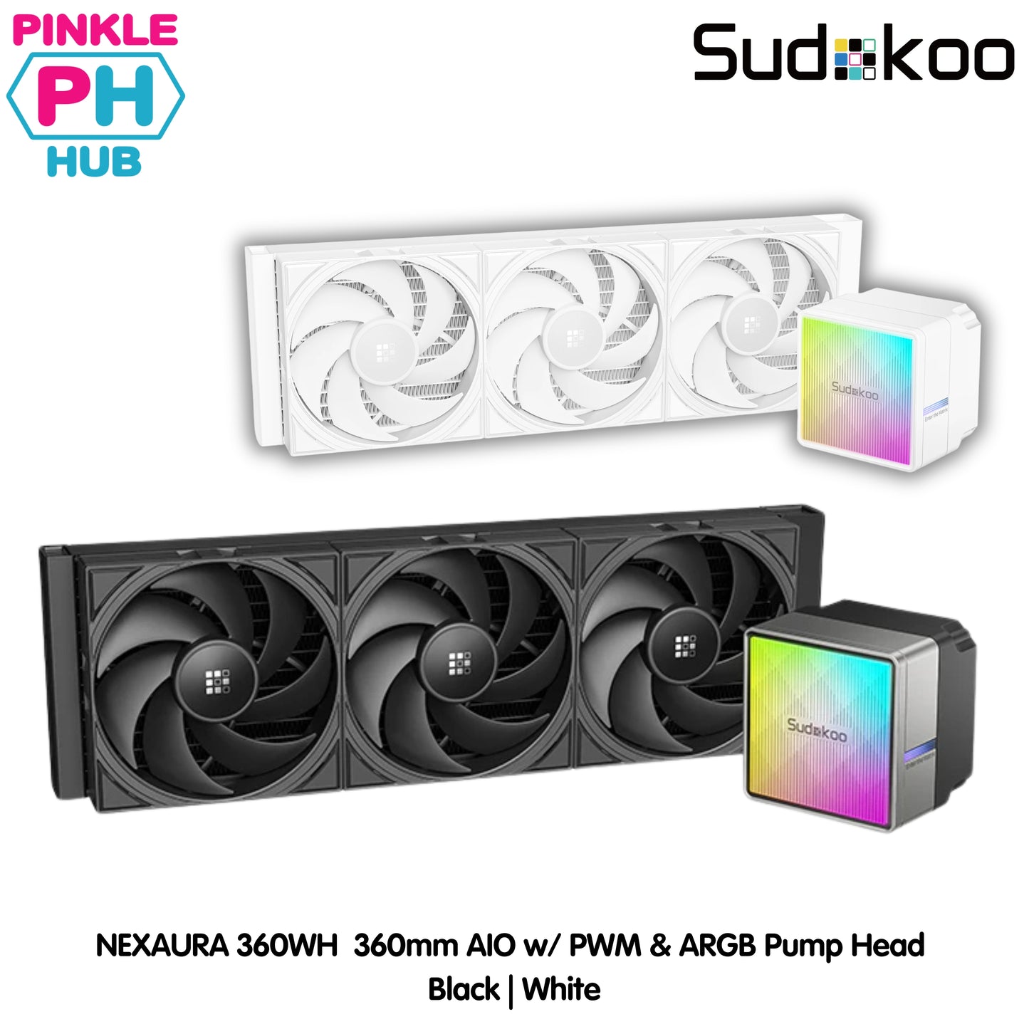 SUDOKOO NEXAURA 360mm AIO w/ PWM & ARGB Pump Head - Black | White