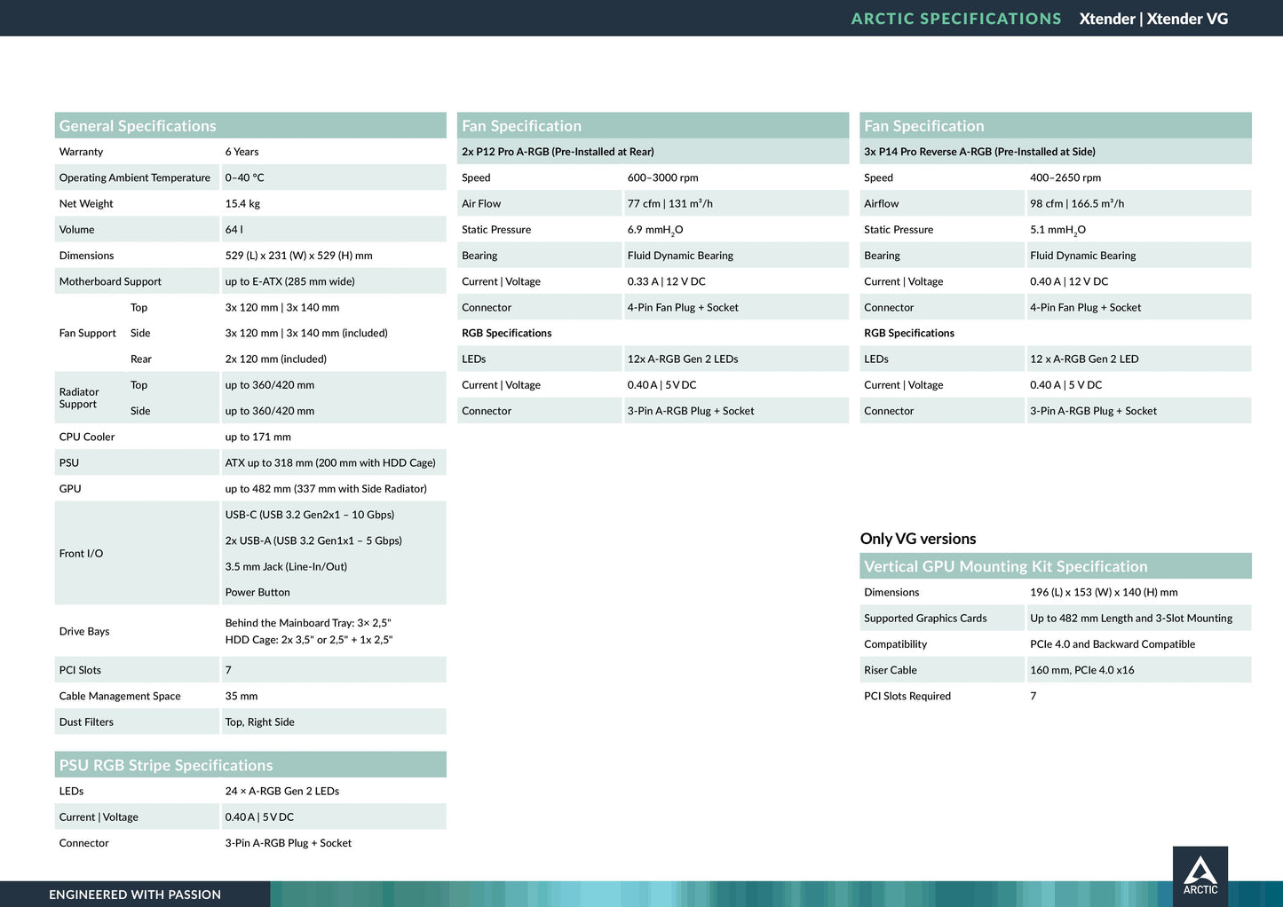 ARCTIC Xtender Premium E-ATX PC Case - (Black Tinted Window) with GPU Vertical Mount