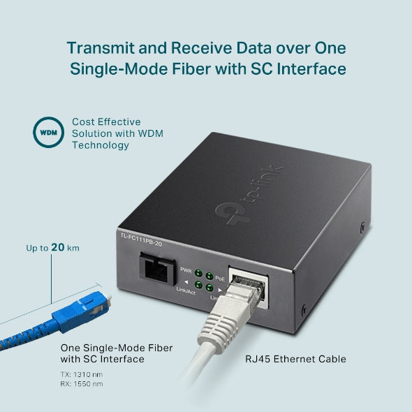 Tp-Link TL-FC111PB-20 I 10/100Mbps WDM Media Converter with 1-Port PoE