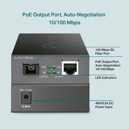Tp-Link TL-FC111PB-20 I 10/100Mbps WDM Media Converter with 1-Port PoE