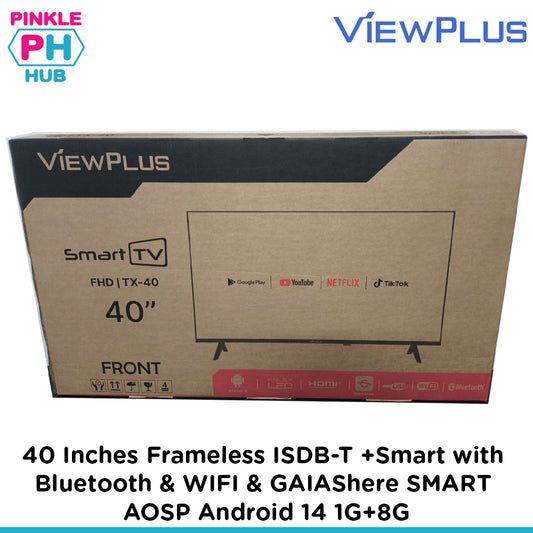 VIEWPLUS 40 Inches Frameless ISDB-T +Smart with Bluetooth & WIFI & GAIAShere SMART AOSP