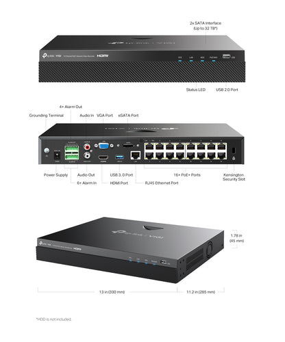 Tp-Link VIGI NVR2016H-16P I VIGI 16 Channel PoE+ Network Video Recorder