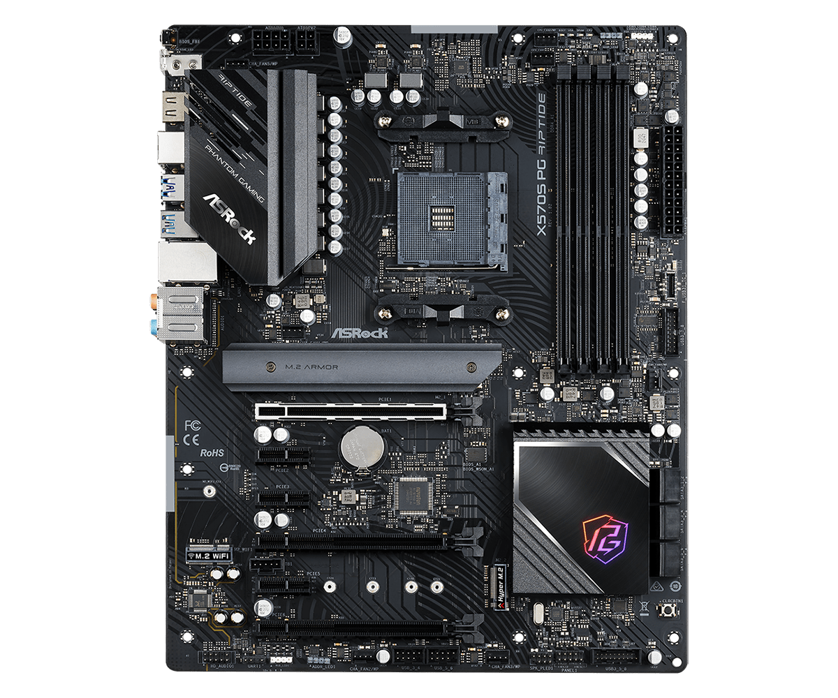ASRock X570S PG Riptide Supports DDR4 5000+ (OC), 3 PCIe 4.0 x16 Slots, 3 PCIe 4.0 x1 Slots