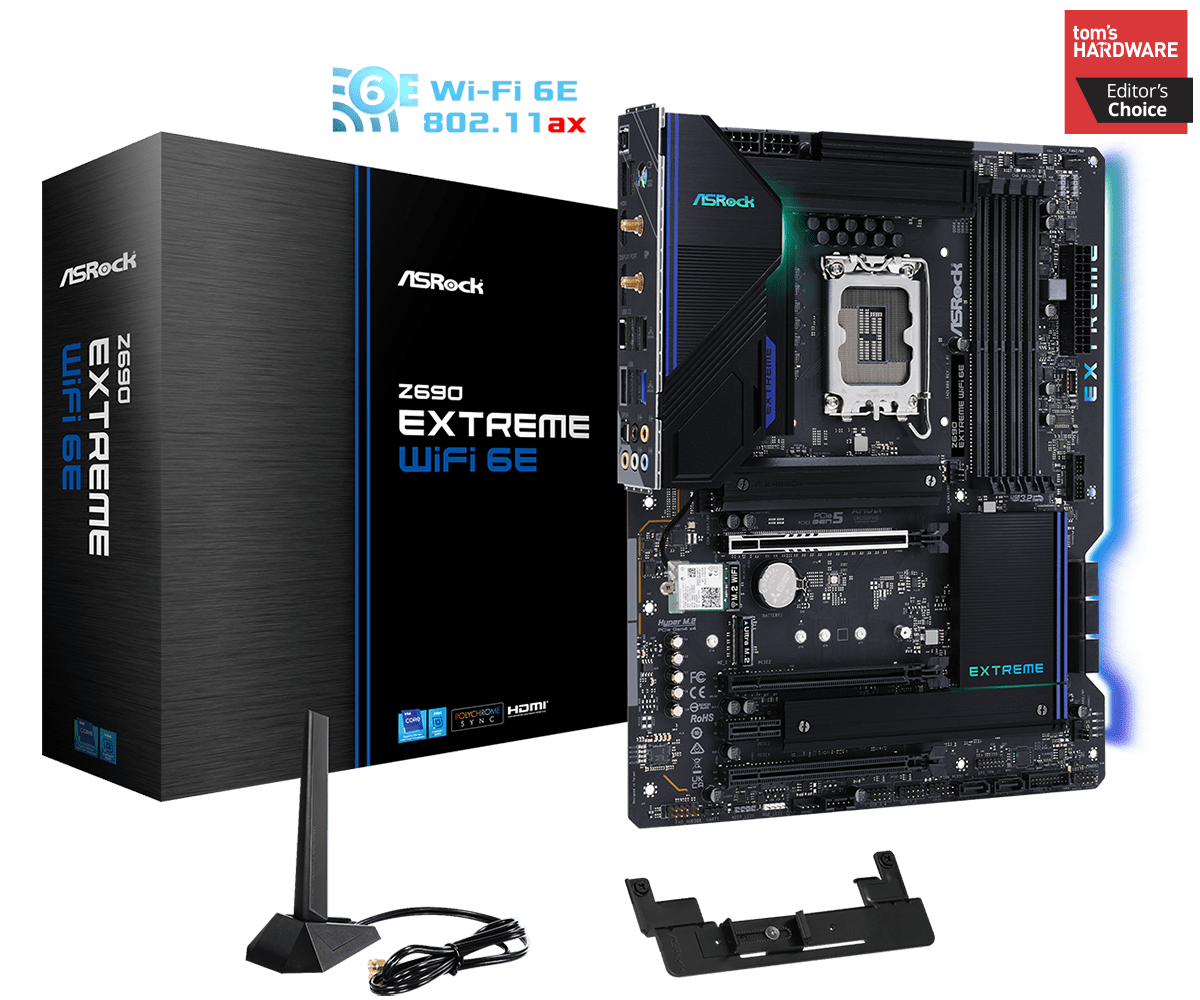 ASRock Z690 Extreme WiFi 6E Supports 13th Gen & 12th Gen and next gen Intel® Core™ Processors (LGA1700) plus 802.11ax (WiFi 6E) + Bluetooth 5.3