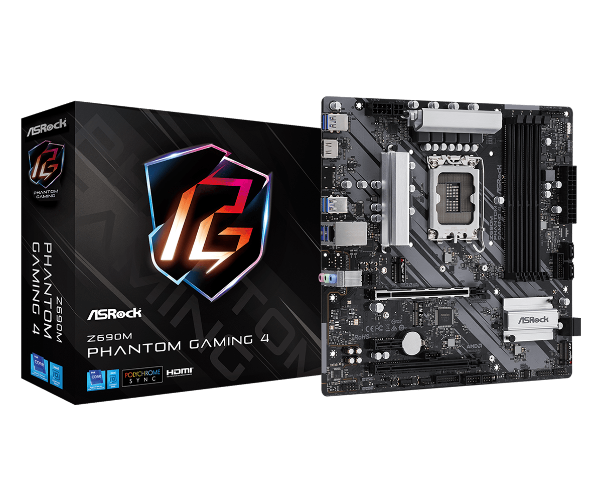 ASRock Z690M Phantom Gaming 4  Supports 13th Gen & 12th Gen and next gen Intel® Core™ Processors (LGA1700), Supports DDR4 4800MHz (OC)