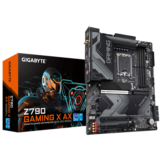 GIGABYTE Z790 GAMING X AX (rev. 1.x) MOTHERBOARD (GA-Z790-GAMING-X-AX) Intel® Z790 Chipset ; LGA1700 socket: Support for the 13th and 12th Generation Intel® Core™, Pentium® Gold and Celeron® Processors