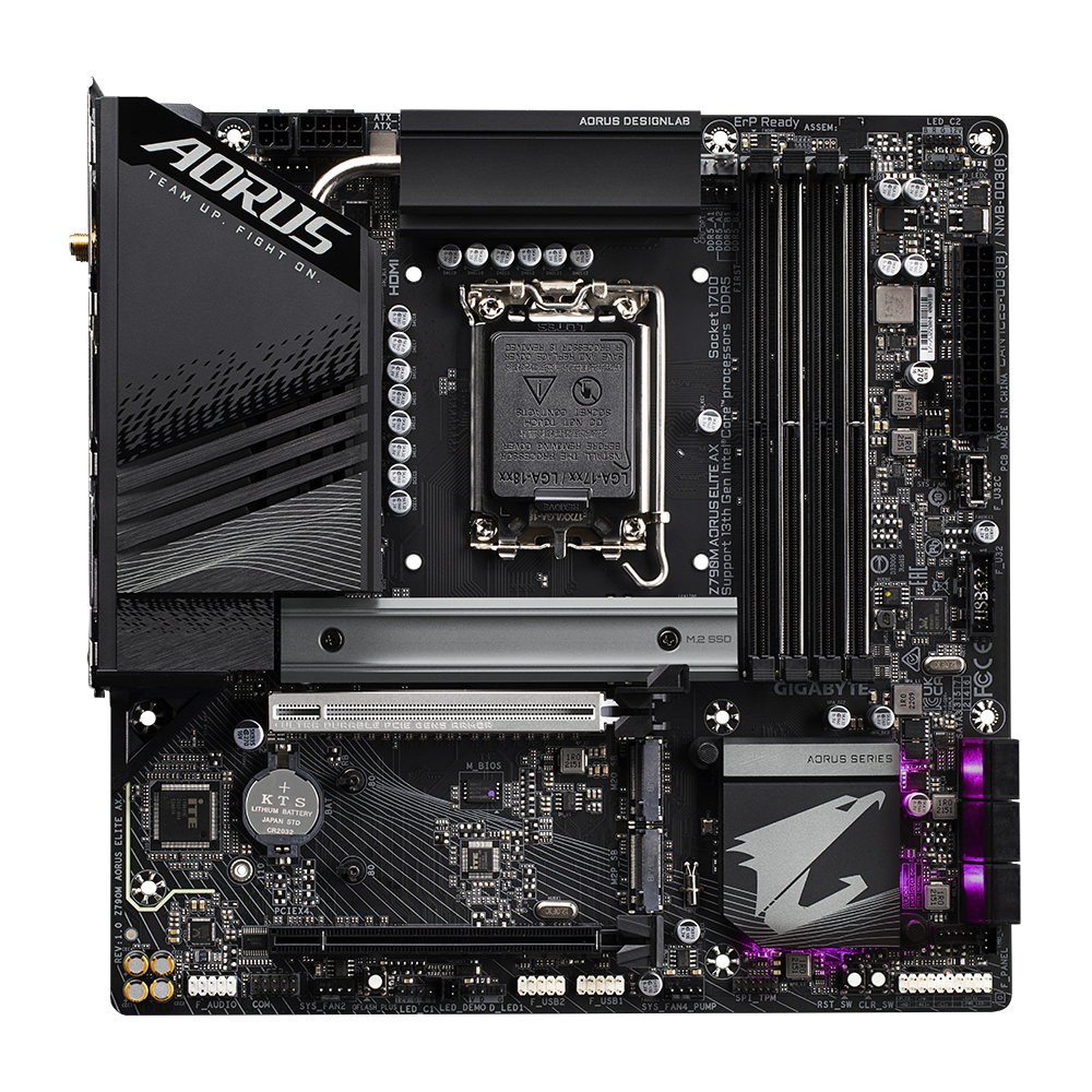 GIGABYTE Z790M AORUS ELITE AX (rev. 1.0) rev. 1.2 rev. 1.1 (GA-Z790M-AORUS-ELITE-AX) Intel® Z790 Chipset LGA1700 socket: Support for the 13th and 12th Generation Intel® Core™, Pentium® Gold and Celeron® Processors