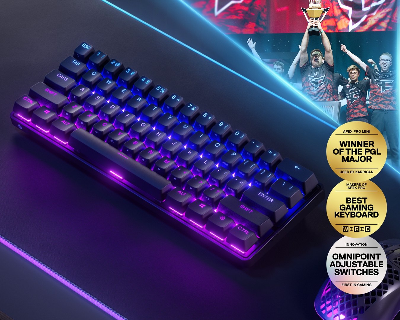 Steel Series APEX PRO MINI WIRELESS Adjustable Switch Gaming Keyboard in 60% Form Factor (64842)