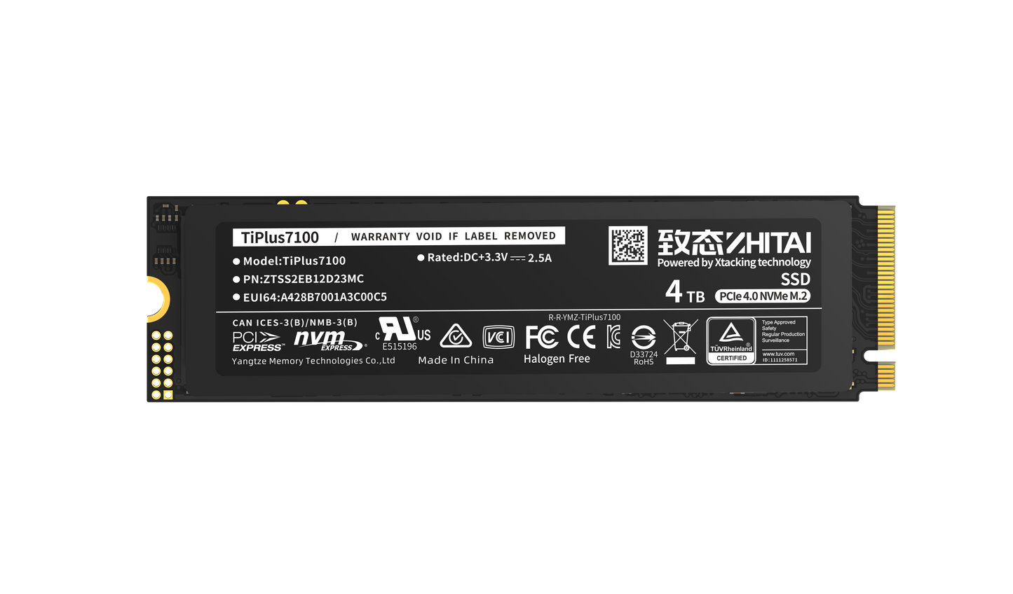 YMTC Zhitai TiPlus7100 NVMe M.2 SSD - hero product shot