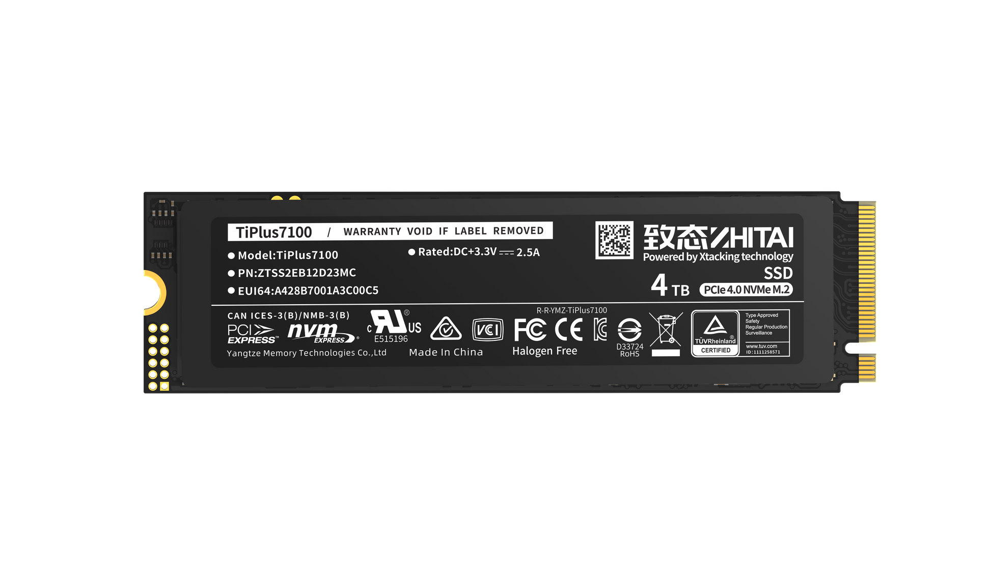 YMTC Zhitai TiPlus7100 NVMe M.2 SSD - hero product shot