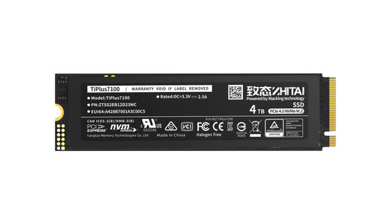 YMTC Zhitai TiPlus7100 NVMe M.2 SSD - hero product shot