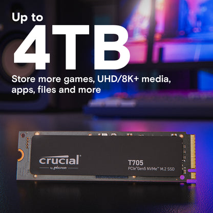 CRUCIAL T705 - 2TB M.2 2280 NVMe PCIe Gen 5x4 SSD - 14,500MB/s Read, 12,700MB/s Write