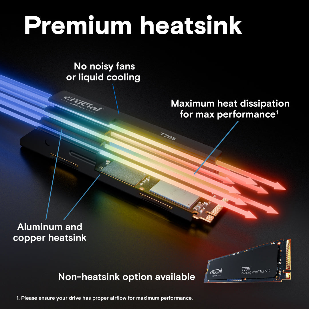 CRUCIAL T705 - 2TB M.2 2280 NVMe PCIe Gen 5x4 SSD - 14,500MB/s Read, 12,700MB/s Write