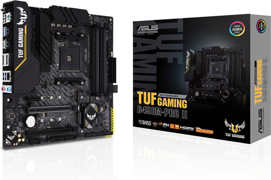 ASUS MB TUF GAMING B450M-PRO II,AMD B450 (AM4) micro ATX gaming motherboard with dual M.2, PCIe 3.0, AI Noise-Canceling Microphone, HDMI, DisplayPort, USB 3.2 Gen 2 Type-A and Type-C and Aura Sync RGB lighting support