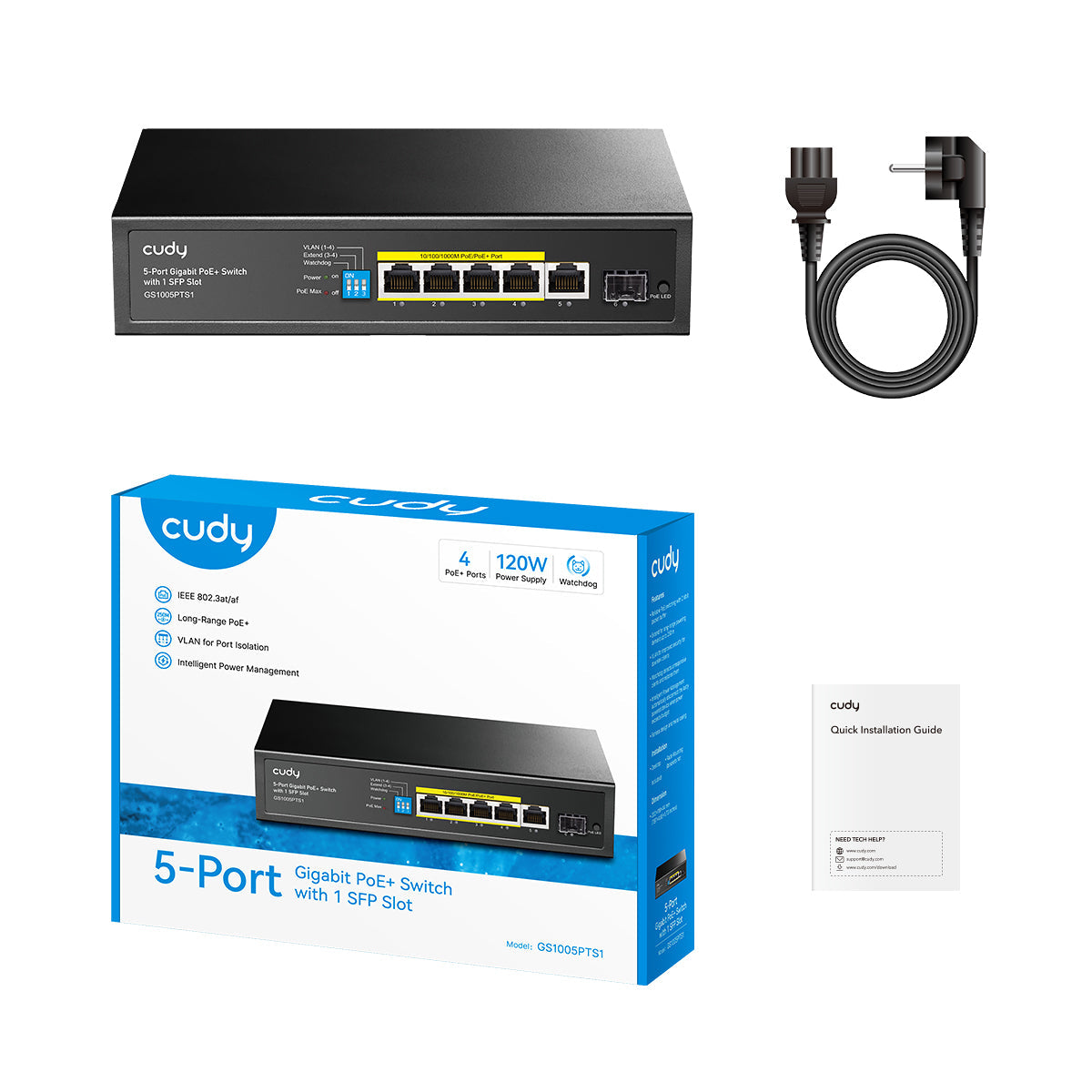 Cudy 5-Port Gigabit PoE+ Switch with 1 SFP Port 120W