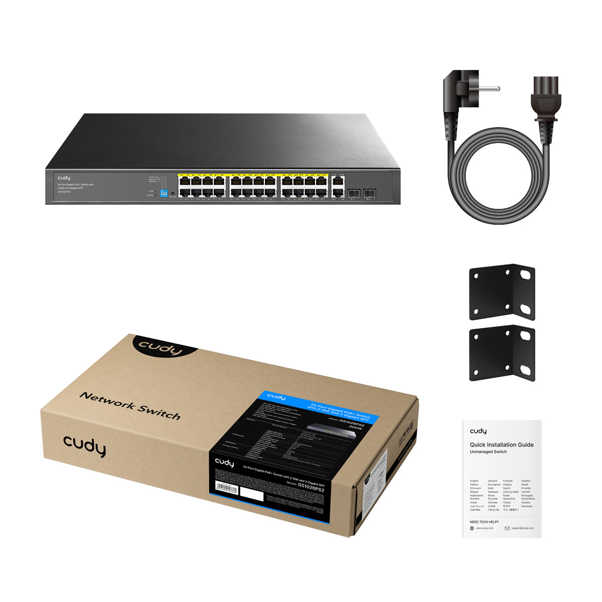 Cudy 24-Port Gigabit PoE+ Switch with 2 Uplink Gigabit Ports and 2 Gigabit SFP Slots 300W
