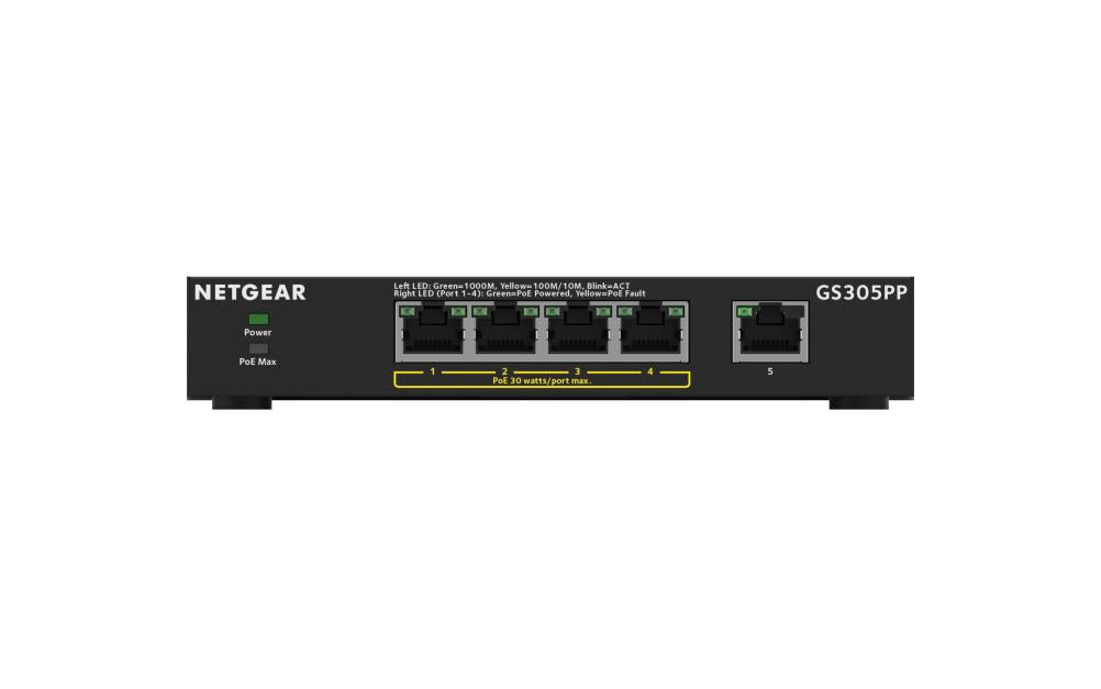 NETGEAR 5-Port Gigabit Ethernet SOHO Unmanaged Switch with 4-Ports PoE+ (83W) (GS305PP-100PES)