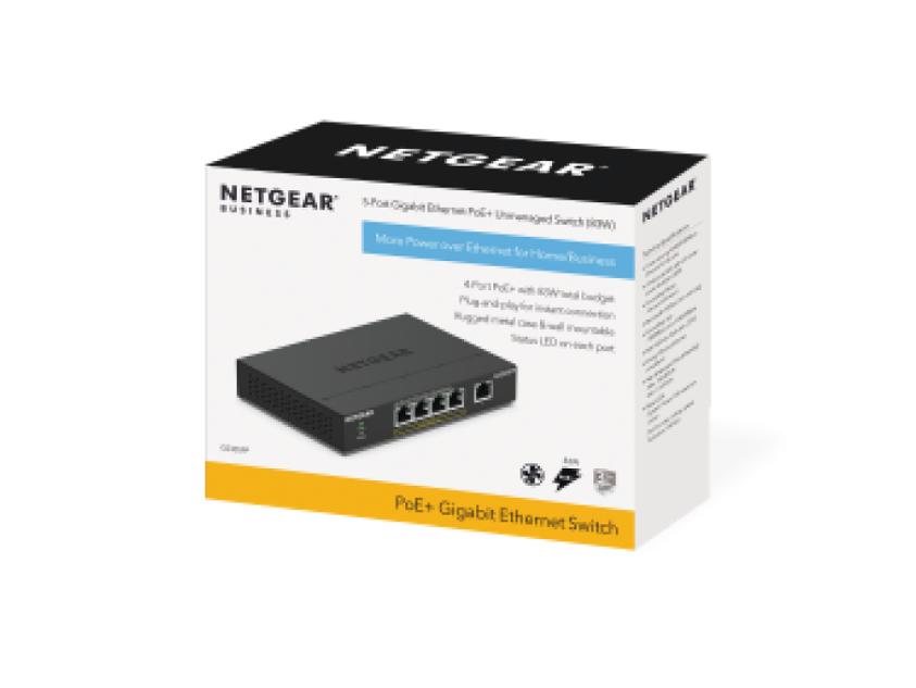 NETGEAR 5-Port Gigabit Ethernet SOHO Unmanaged Switch with 4-Ports PoE+ (83W) (GS305PP-100PES)