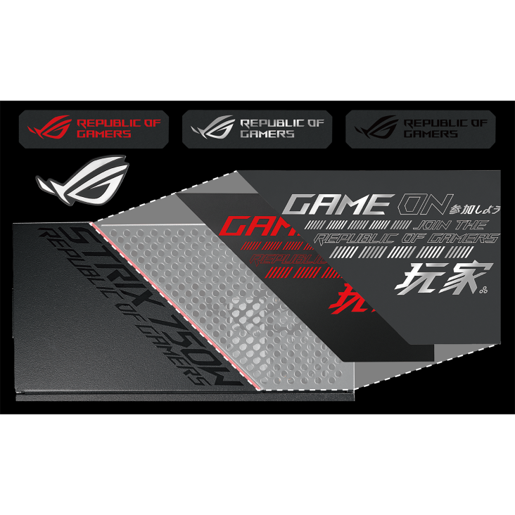 ASUS ROG Strix 750W Gold PSU, ROG Heatsinks , Axial-tech, Fan Design, Dual Ball Fan Bearings, 0dB Technology