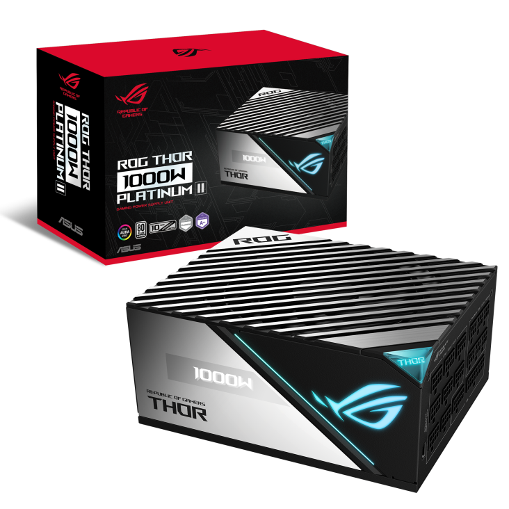 ASUS ROG Thor 1000W Platinum II, ROG Thermal Solution100-240Vac, MB 24/20-pin x 1 CPU 4+4-pin x 2 PCI-E 12-pin x 1 PCI-E 6+2-pin x 8 SATA x 12 PERIPHERAL x 6