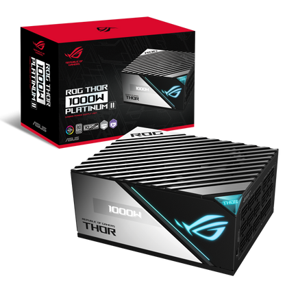 ASUS ROG Thor 1000W Platinum II, ROG Thermal Solution100-240Vac, MB 24/20-pin x 1 CPU 4+4-pin x 2 PCI-E 12-pin x 1 PCI-E 6+2-pin x 8 SATA x 12 PERIPHERAL x 6