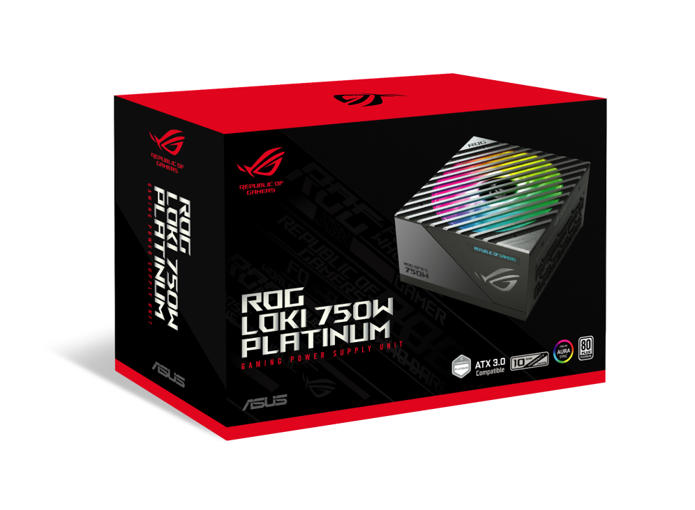 ASUS ROG Loki 750W Platinum. ROG Heatsinks, Axial-tech Fan Design, Dual Ball Fan Bearings, 0dB Technology, Lambda A+ Certification