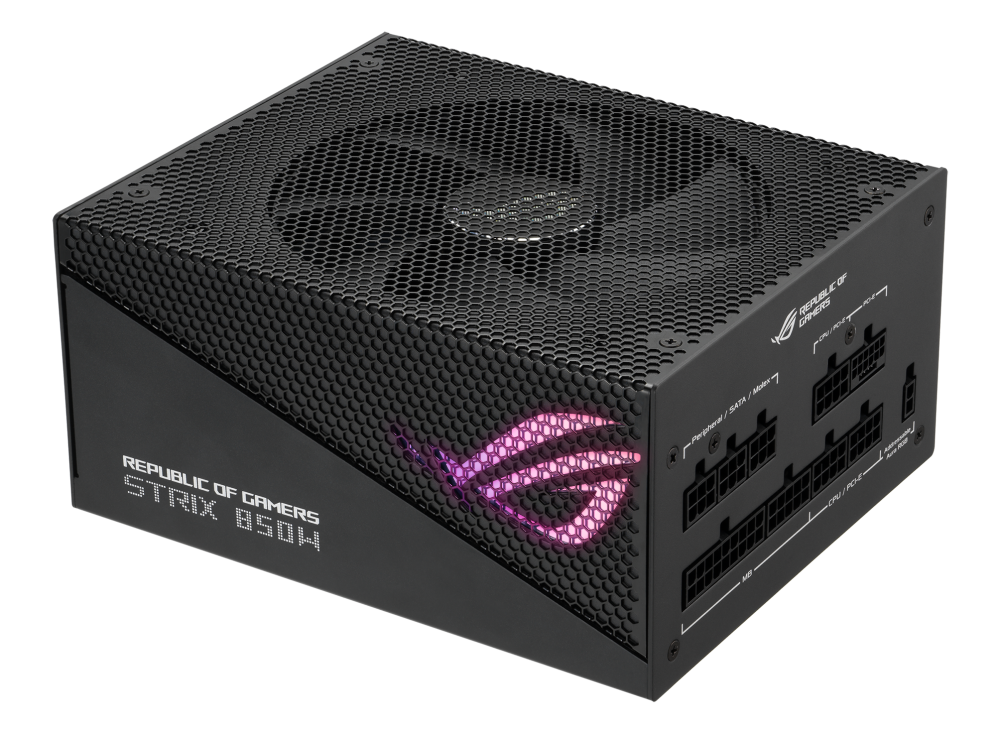 ASUS ROG Strix 850W Gold Aura Edition, Aluminum Case, OG Heatsinks, Axial-tech Fan Design, Dual Ball Fan Bearings, dB Technology