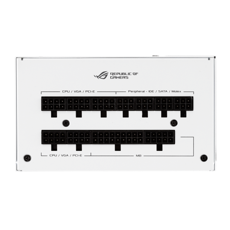 ASUS ROG Strix 850W White Edition PSU, ROG Heatsinks, Axial-tech, Fan Design, Dual Ball Fan Bearings, 0dB Technology
