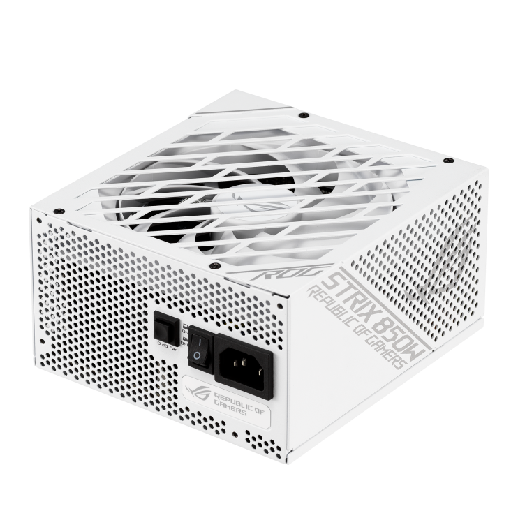 ASUS ROG Strix 850W White Edition PSU, ROG Heatsinks, Axial-tech, Fan Design, Dual Ball Fan Bearings, 0dB Technology