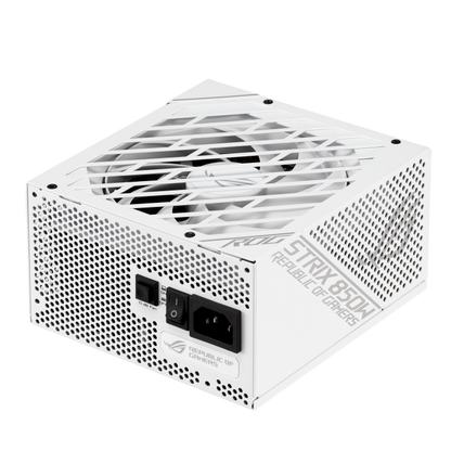 ASUS ROG Strix 850W White Edition PSU, ROG Heatsinks, Axial-tech, Fan Design, Dual Ball Fan Bearings, 0dB Technology