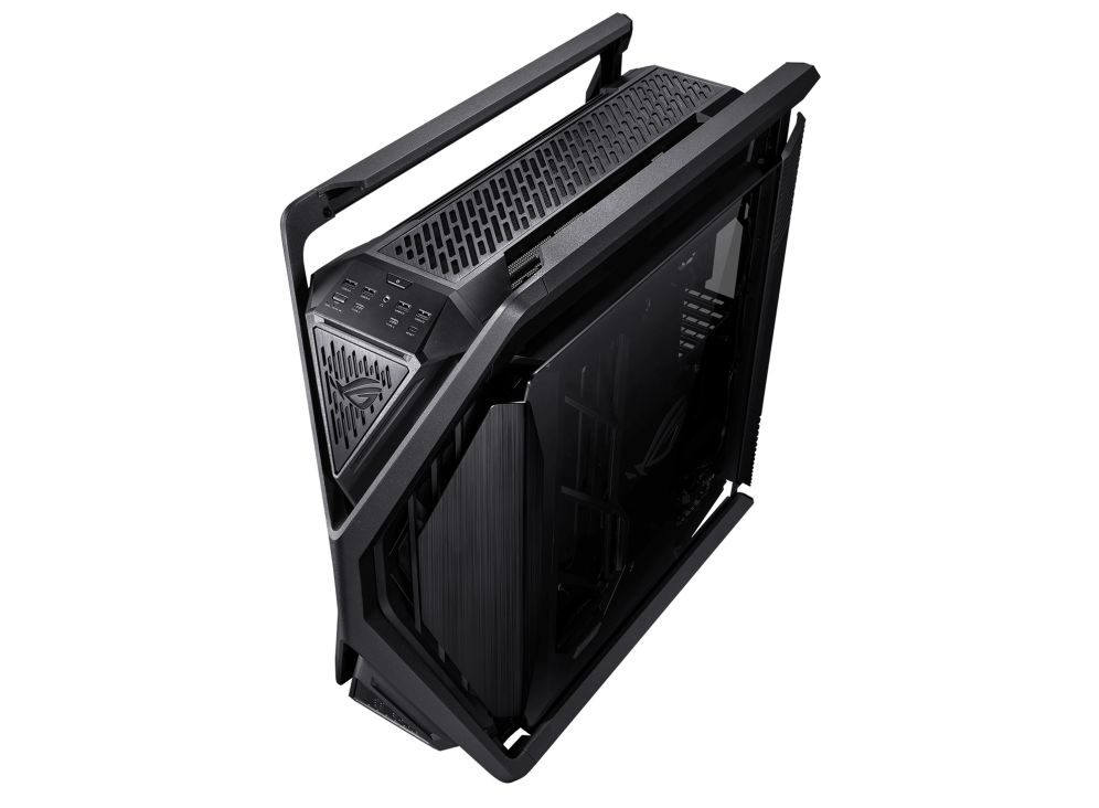 ASUS ROG Hyperion GR701 E-ATX computer case, 420 mm dual radiator support, four 140 mm fans, metal GPU holder, component storage, ARGB fan hub, 60W fast charging