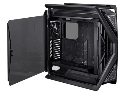 ASUS ROG Hyperion GR701 E-ATX computer case, 420 mm dual radiator support, four 140 mm fans, metal GPU holder, component storage, ARGB fan hub, 60W fast charging