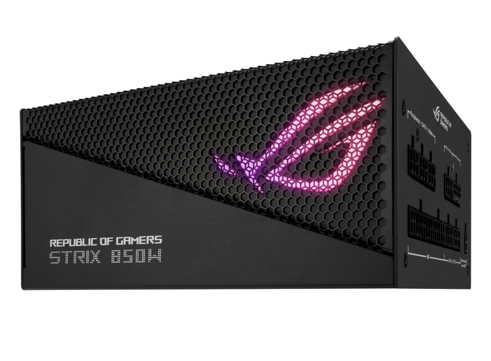 ASUS ROG Strix 850W Gold Aura Edition, Aluminum Case, OG Heatsinks, Axial-tech Fan Design, Dual Ball Fan Bearings, dB Technology