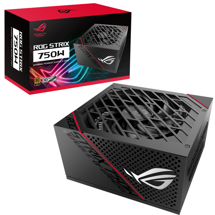 ASUS ROG Strix 750W Gold PSU, ROG Heatsinks , Axial-tech, Fan Design, Dual Ball Fan Bearings, 0dB Technology