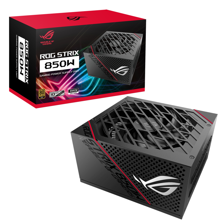 ASUS ROG Strix 850W Edition PSU, ROG Heatsinks, Axial-tech, Fan Design, Dual Ball Fan Bearings, 0dB Technology