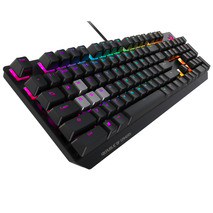 ASUS ROG Strix Scope RGB wired mechanical gaming keyboard with Cherry MX switches, aluminum frame, Aura Sync lighting and additional silver WASD for FPS games(MX)(BLUE)