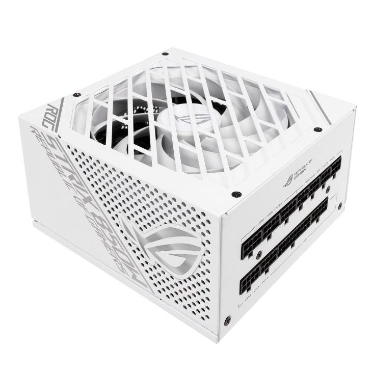 ASUS ROG Strix 850W White Edition PSU, ROG Heatsinks, Axial-tech, Fan Design, Dual Ball Fan Bearings, 0dB Technology