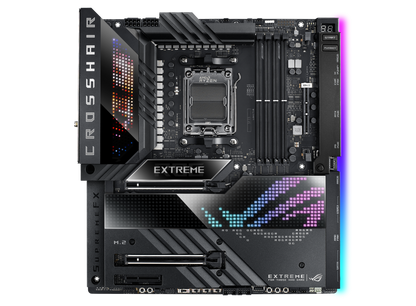 ASUS ROG Crosshair X670E Extreme, Gargantuan 20 + 2 teamed power solution, 6400 MT/s+, AMD EXPO, DRAM IC profiles, and AEMP,PCIe. 5.0,PCIe 5.0 M.2 Card