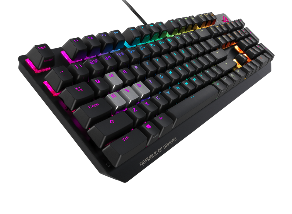 ASUS ROG Strix Scope RGB wired mechanical gaming keyboard with Cherry MX switches, aluminum frame, Aura Sync lighting and additional silver WASD for FPS games(MX)(BLUE)