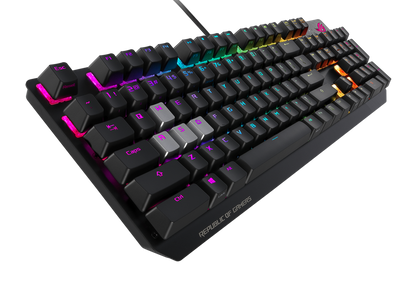 ASUS ROG Strix Scope RGB wired mechanical gaming keyboard with Cherry MX switches, aluminum frame, Aura Sync lighting and additional silver WASD for FPS games(MX)(BLUE)