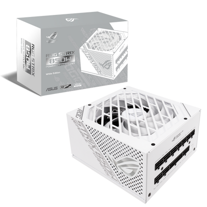 ASUS ROG Strix 850W White Edition PSU, ROG Heatsinks, Axial-tech, Fan Design, Dual Ball Fan Bearings, 0dB Technology