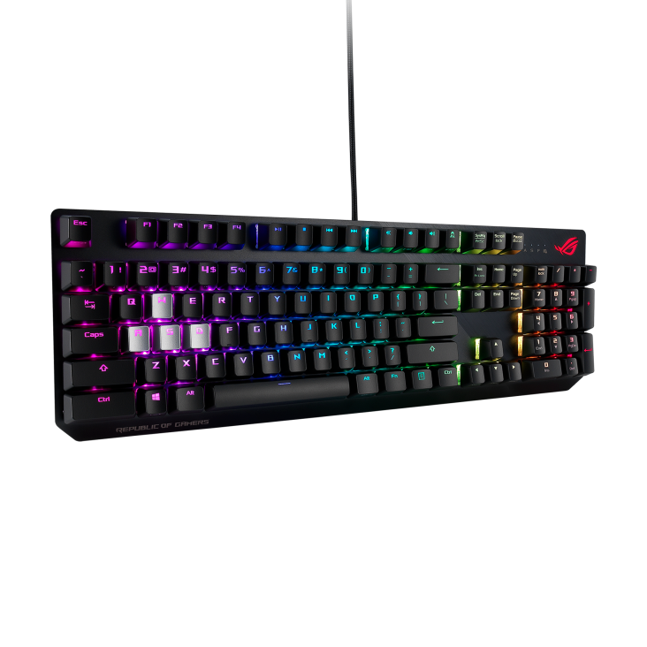 ASUS ROG Strix Scope RGB wired mechanical gaming keyboard with Cherry MX switches, aluminum frame, Aura Sync lighting and additional silver WASD for FPS games(MX)(BLUE)