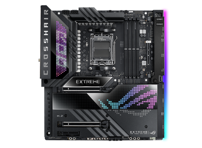 ASUS ROG Crosshair X670E Extreme, Gargantuan 20 + 2 teamed power solution, 6400 MT/s+, AMD EXPO, DRAM IC profiles, and AEMP,PCIe. 5.0,PCIe 5.0 M.2 Card