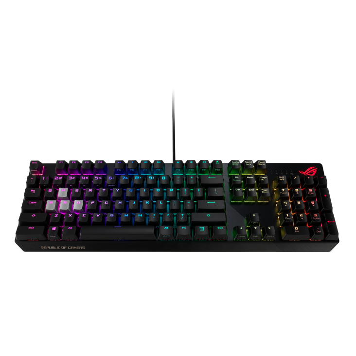 ASUS ROG Strix Scope RGB wired mechanical gaming keyboard with Cherry MX switches, aluminum frame, Aura Sync lighting and additional silver WASD for FPS games(MX)(BLUE)