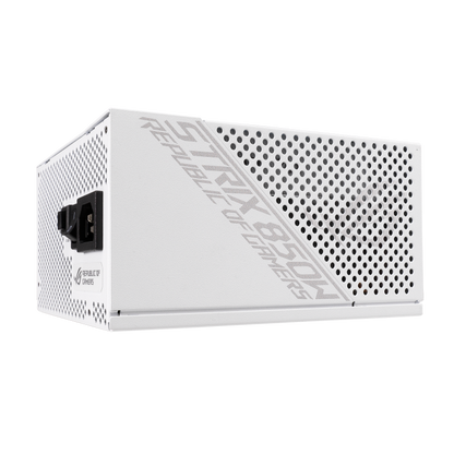 ASUS ROG Strix 850W White Edition PSU, ROG Heatsinks, Axial-tech, Fan Design, Dual Ball Fan Bearings, 0dB Technology